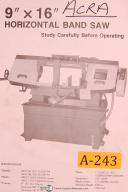 Acra-Acra 9\" x 16\", Horizontal Band Saw, Operating Instructions and Parts List Manual-9\" x 16\"-01